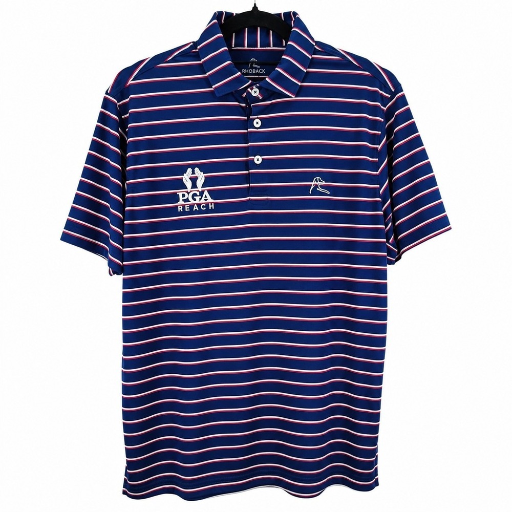 Rhoback Men's Polo Shirt M Striped Performance Golf PGA Reach Casual Top Stretch